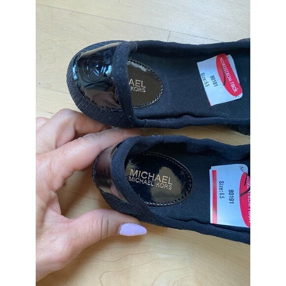 MICHAEL Kors BNWT "City Ballet" Slip On Flats Women NEW Black Glitter - Picture 3 of 7